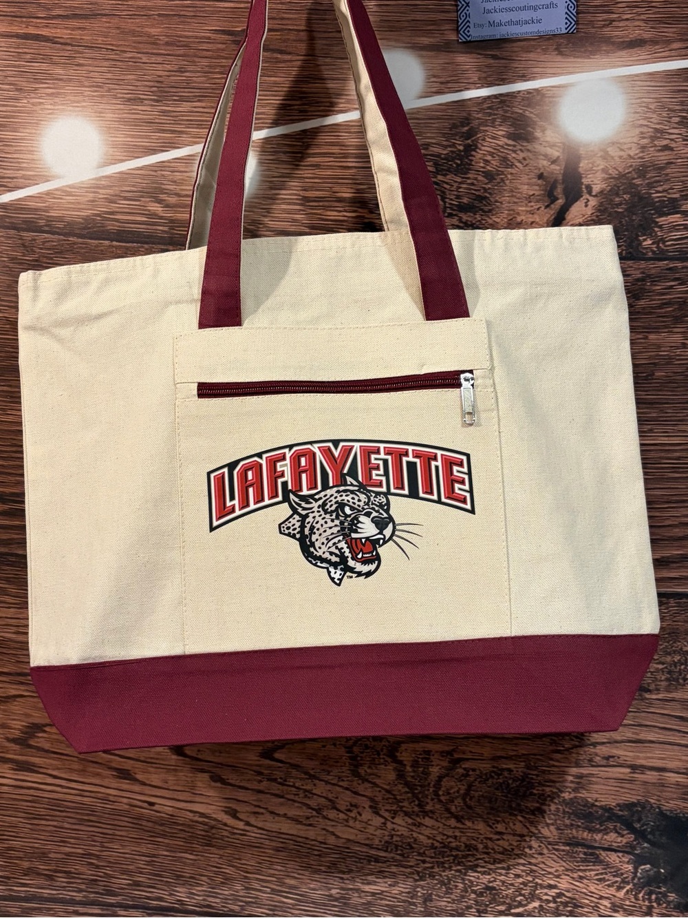 Lafayette Canvas Tote Bag in Cream and Burgundy